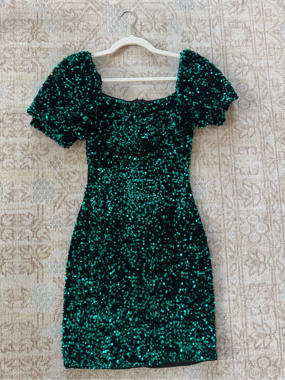 Altard State Emerald Sequin Puff Sleeve Mini Dress